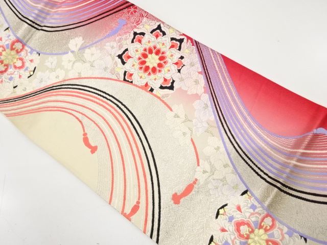 JAPANESE KIMONO / ANTIQUE FUKURO OBI / SILK / WOVEN FLORAL CREST
